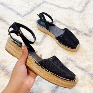 Franco Sarto Espadrilles Flats Black Perforated Leather Size 11